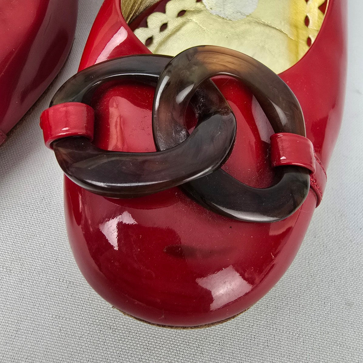 Juicy Couture Red & Gold Low Heel Shoes Size 8.5