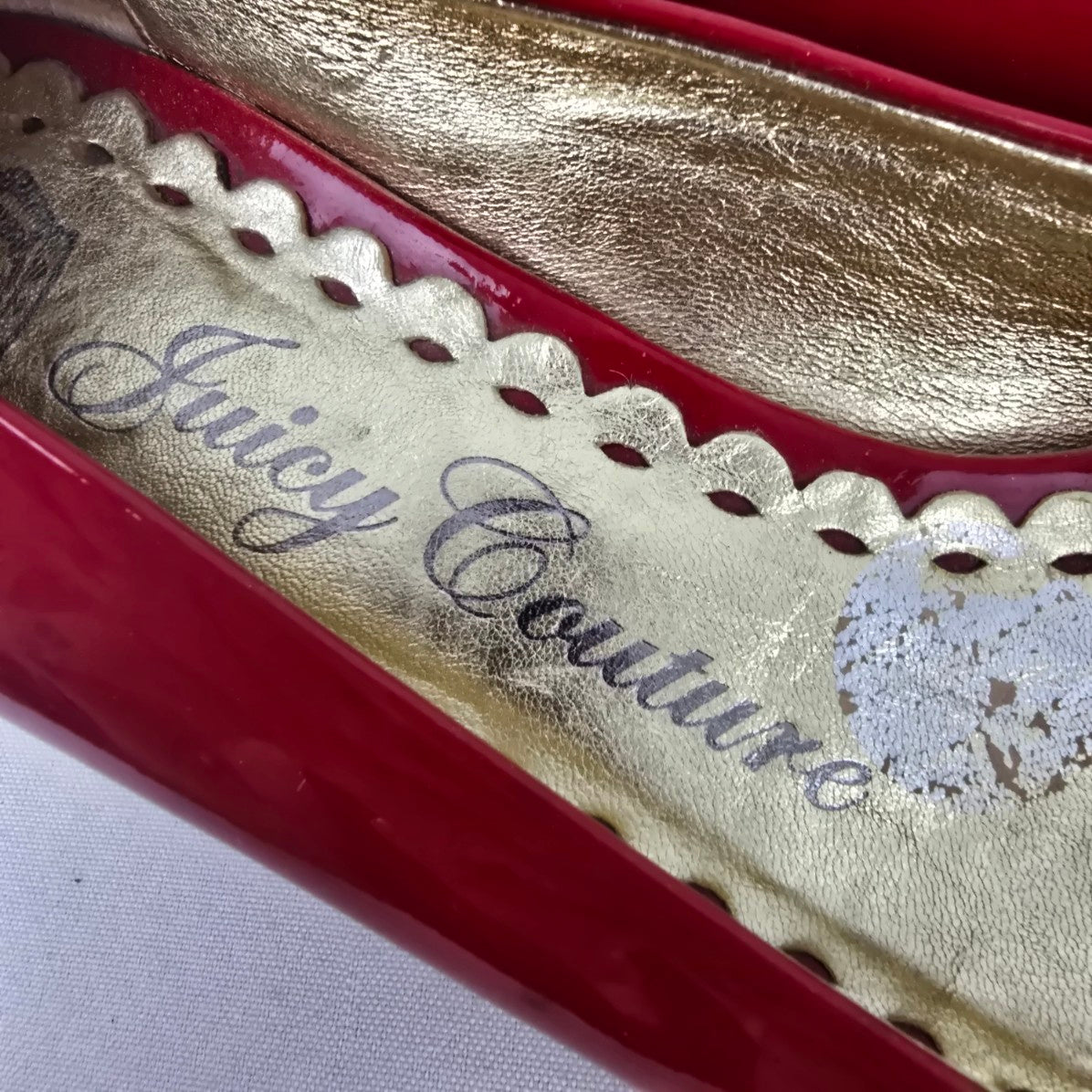Juicy Couture Red & Gold Low Heel Shoes Size 8.5