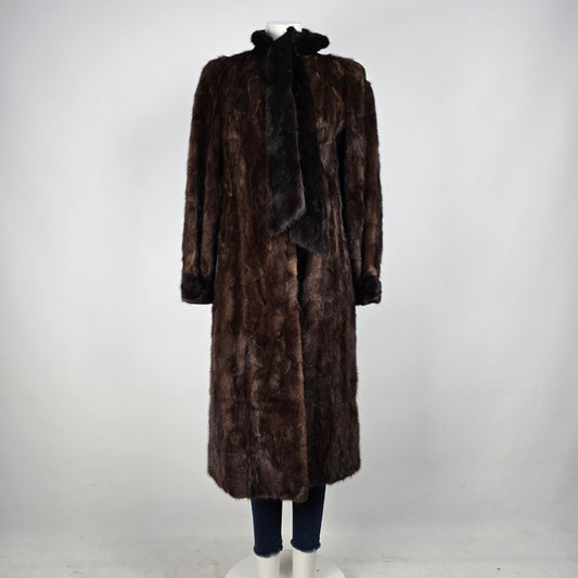 Vintage Stone Furs Chocolate Brown Mink Neck Tie Fur Coat Size S/M
