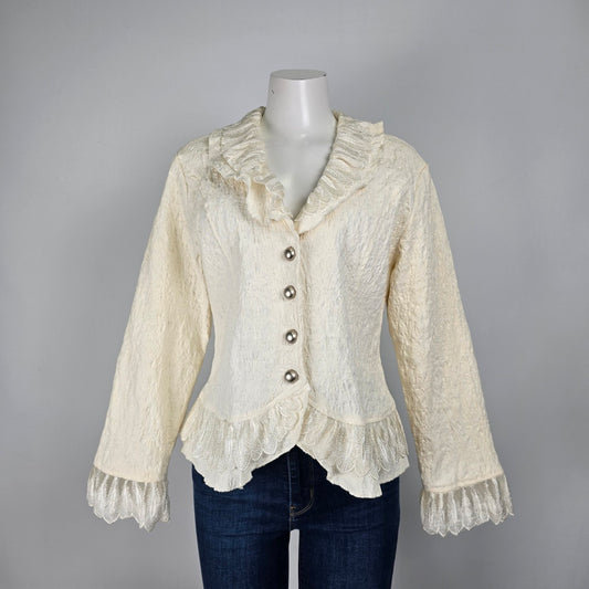 Raindropps Cream Cotton Lace Trim Button Up Jacket Size XL