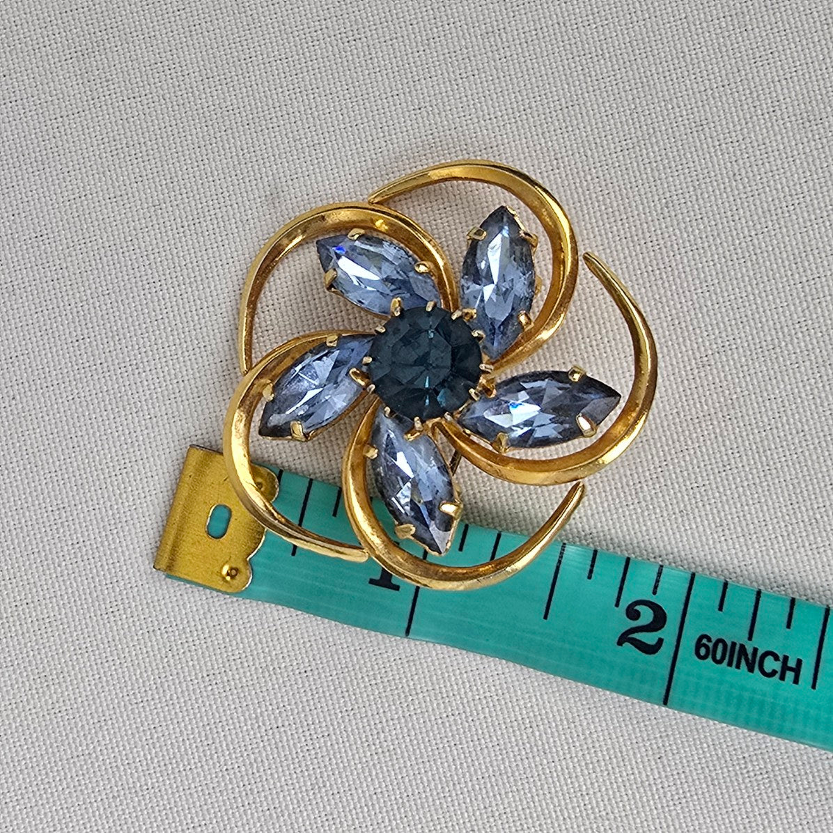 Vintage Gold Tone Blue Crystal Brooch