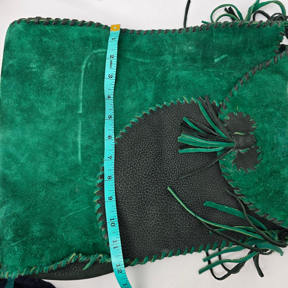Vintage Green Suede Tassel Crossbody Purse