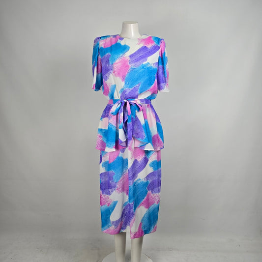 Vintage Impromptu Blue & Pink Midi Dress Size M