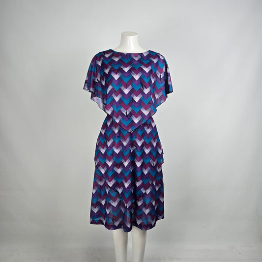 Vintage Blue & Purple Geometric Knee Length Dress Size M