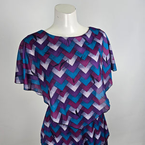 Vintage Blue & Purple Geometric Knee Length Dress Size M