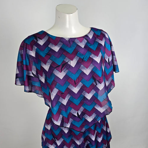 Vintage Blue & Purple Geometric Knee Length Dress Size M
