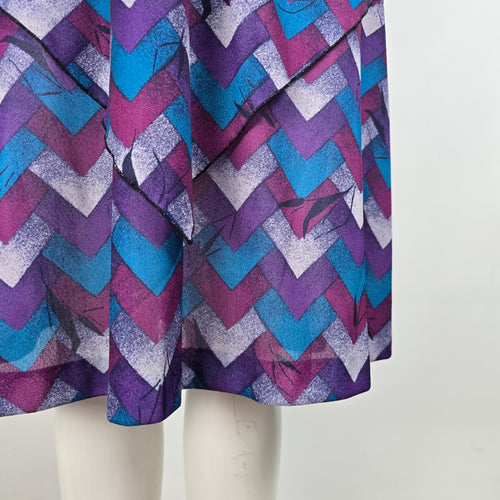 Vintage Blue & Purple Geometric Knee Length Dress Size M