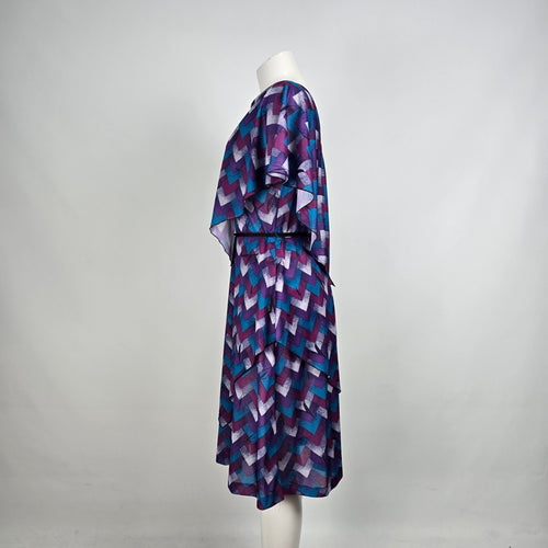 Vintage Blue & Purple Geometric Knee Length Dress Size M