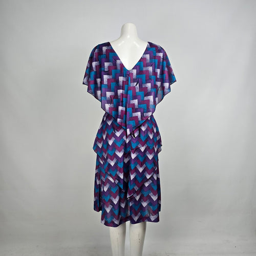 Vintage Blue & Purple Geometric Knee Length Dress Size M