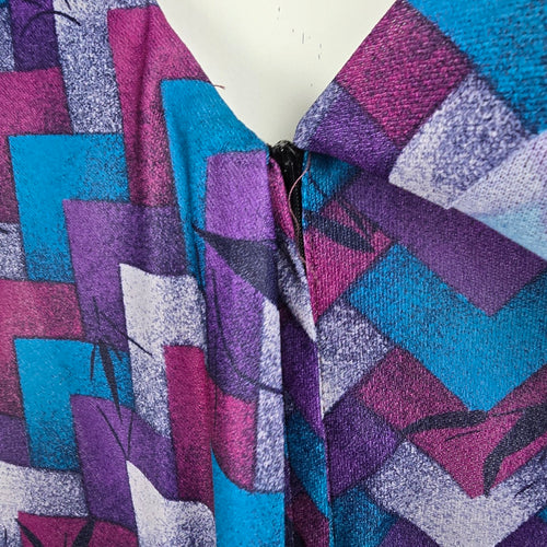 Vintage Blue & Purple Geometric Knee Length Dress Size M
