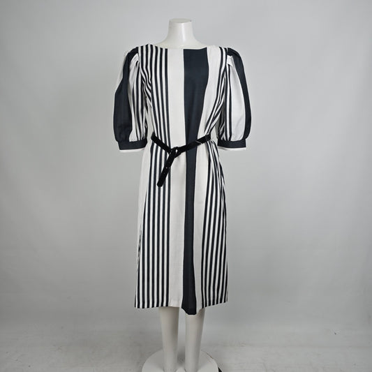 Vintage Sears Black & White Stripped Puff Sleeve Dress Size 18