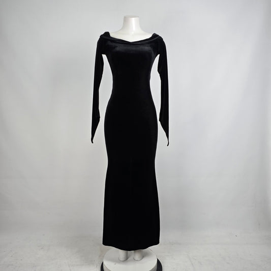 Yoaohuole Black Velvet Whimsey Goth Maxi Dress Size S