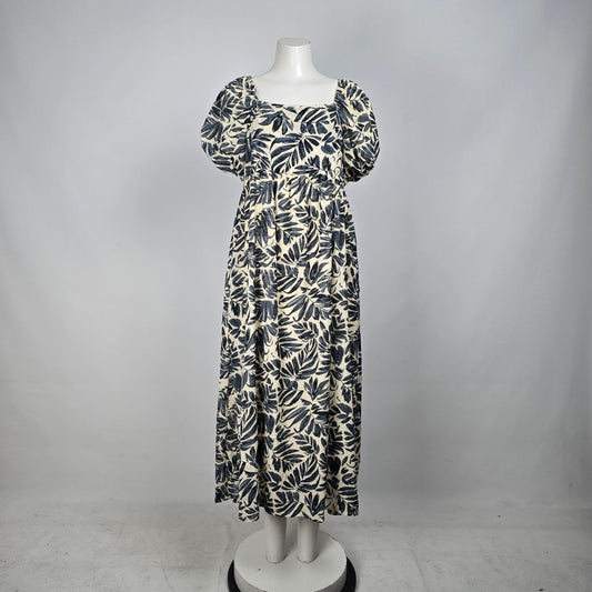 Hayden Grey Floral Empire Waist Puff Sleeve Midi Dress Size L
