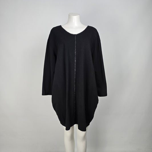 Made in Italy Black Cotton Sweatshirt Mini Dress Size L