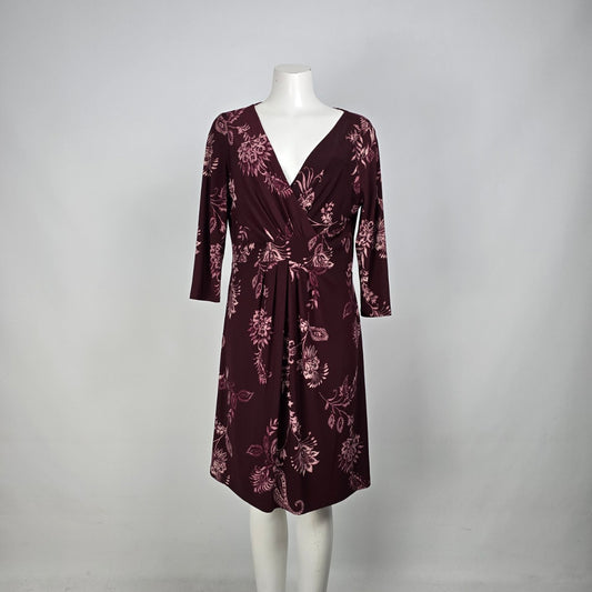 Chaps Burgundy Floral Print Faux Wrap Dress Size L