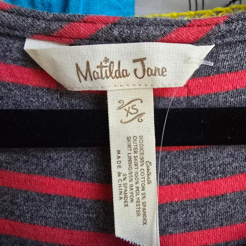 Matilda Jane T'WAS THE NIGHT Dress Red Stripes Tulle Overlay Size XS
