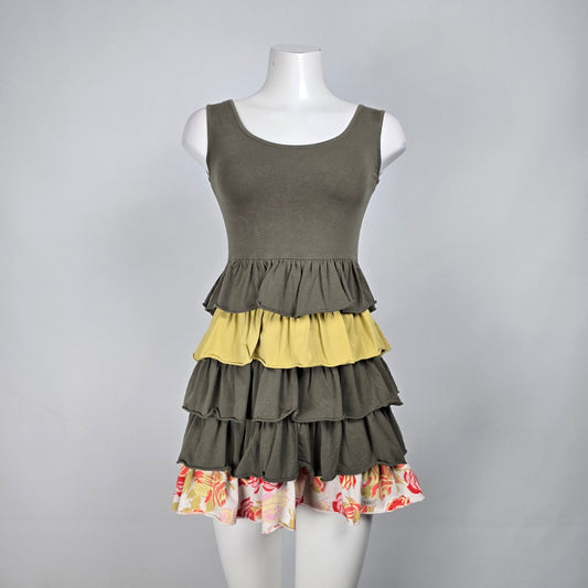 Matilda Jane Serendipity Grey & Yellow Ruffle Sleeveless Dress Size S