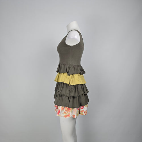 Matilda Jane Serendipity Grey & Yellow Ruffle Sleeveless Dress Size S