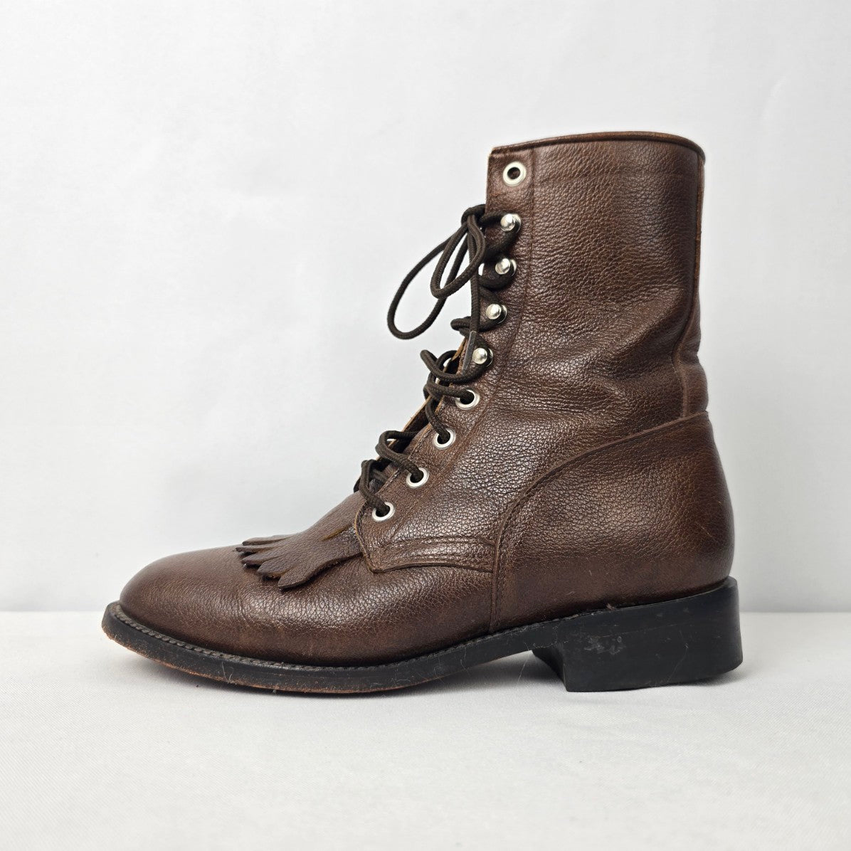 Zecuda Brown Leather Western Lace Up Boots Size 5.5