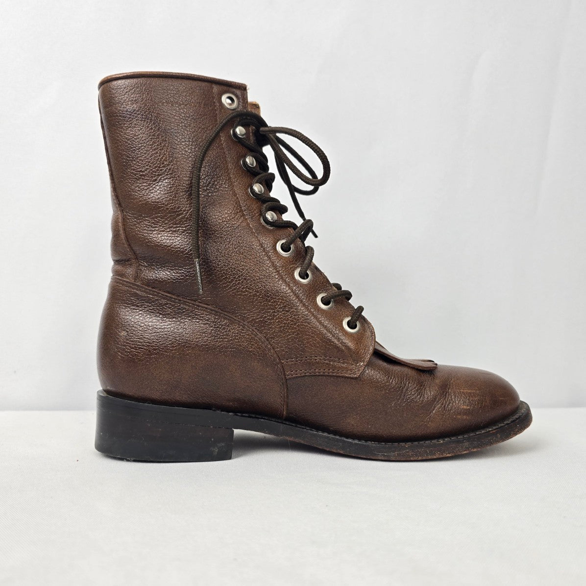Zecuda Brown Leather Western Lace Up Boots Size 5.5