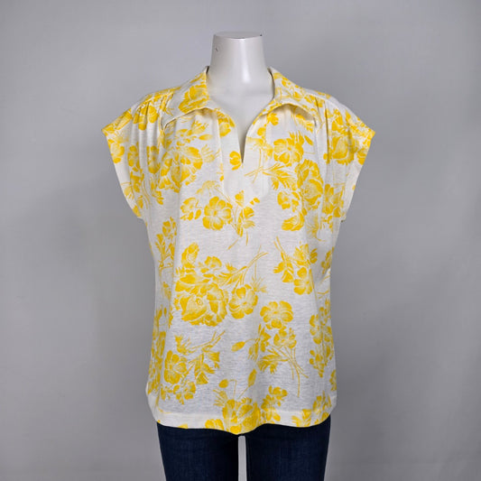 Vintage Koret White & Yellow Floral Top Size M