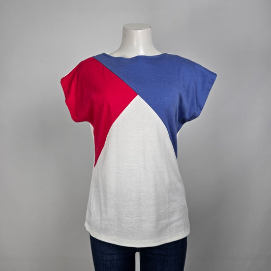 Vintage White Stag Blue & Pink Color Block Short Sleeve Top Size L