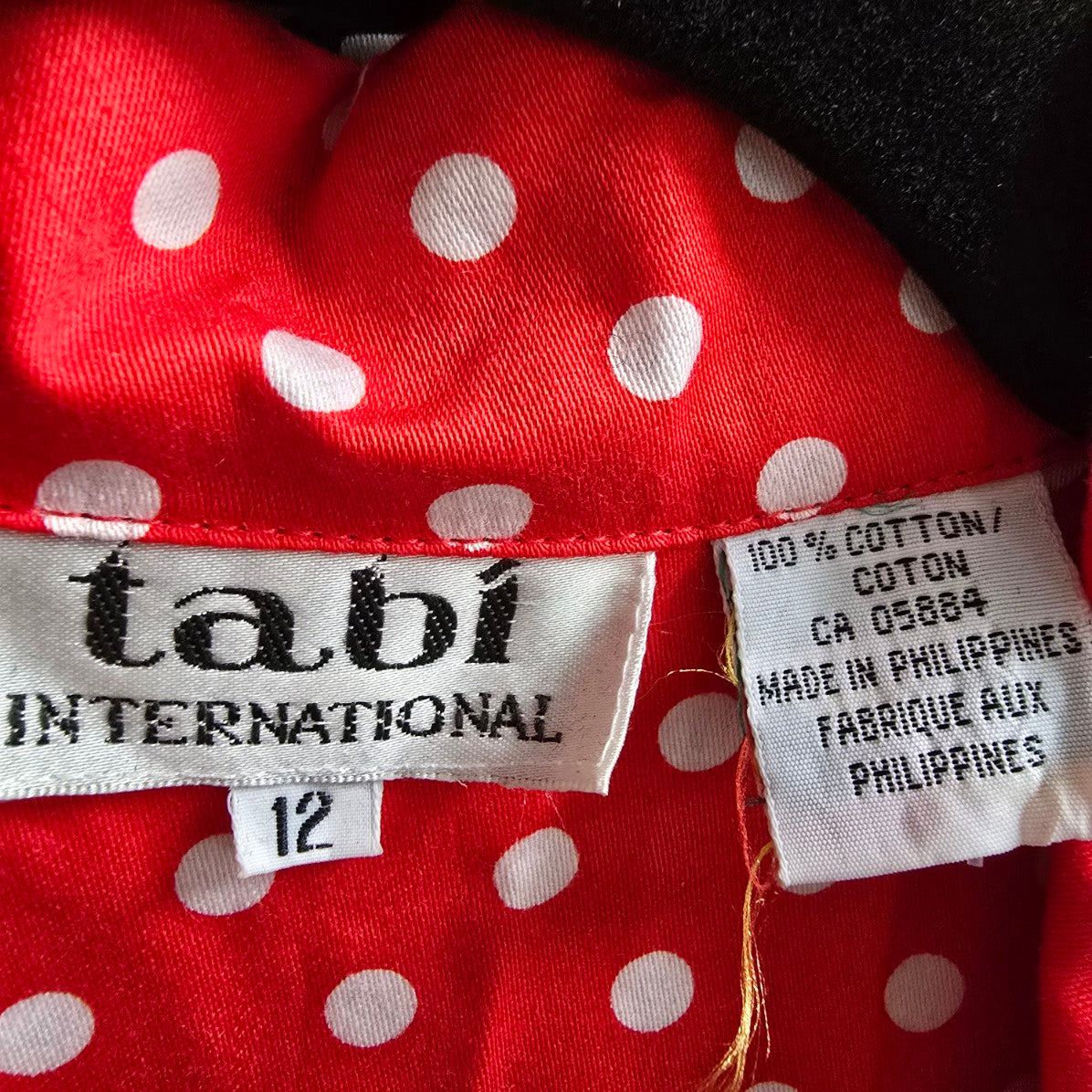 Vintage Tabi International Red Polka Dot Button Up Blouse Top Size 12