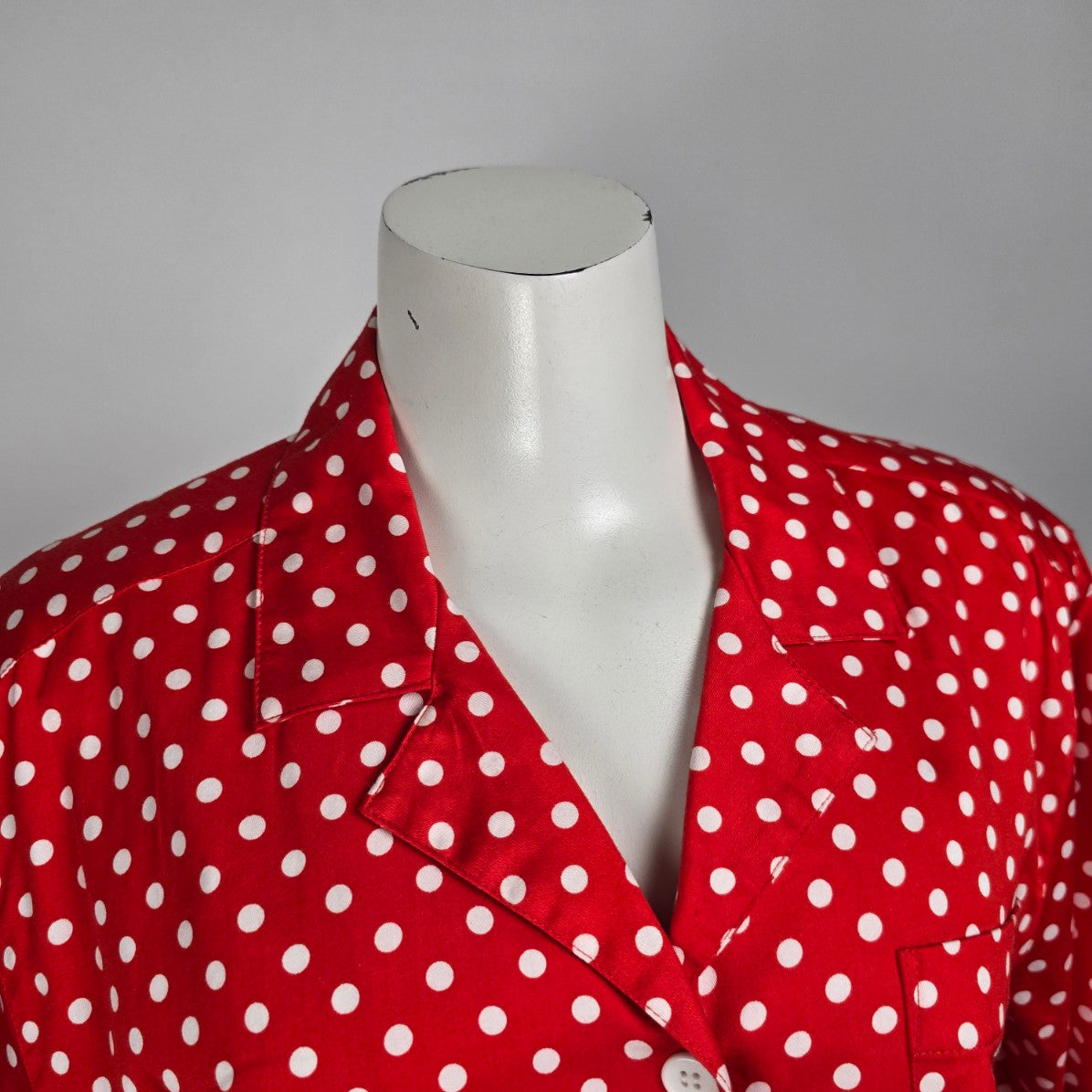 Vintage Tabi International Red Polka Dot Button Up Blouse Top Size 12