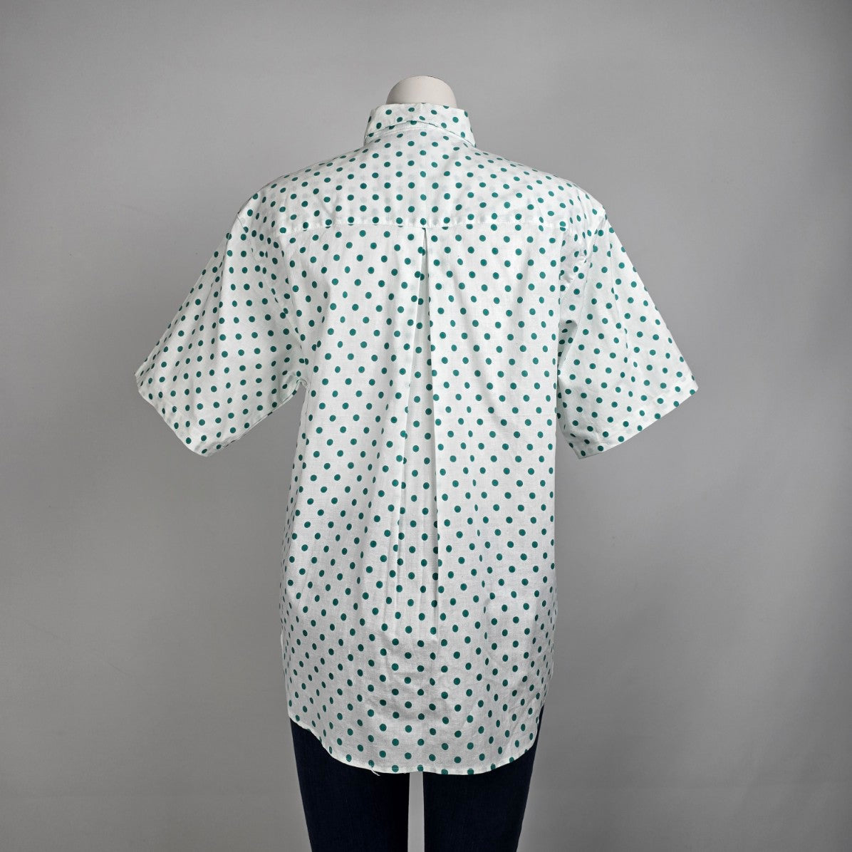 Vintage Seperate Scene Cotton White & Green Polka Dot Blouse Size M