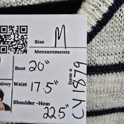 Vintage Paris Star White Stripped Knit Sweater Size M