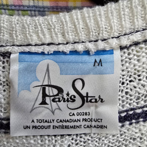 Vintage Paris Star White Stripped Knit Sweater Size M