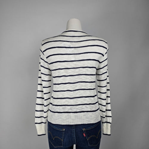 Vintage Paris Star White Stripped Knit Sweater Size M