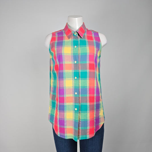 Royal Robbins Pink Plaid Button Up Sleeveless Collared Blouse Size M