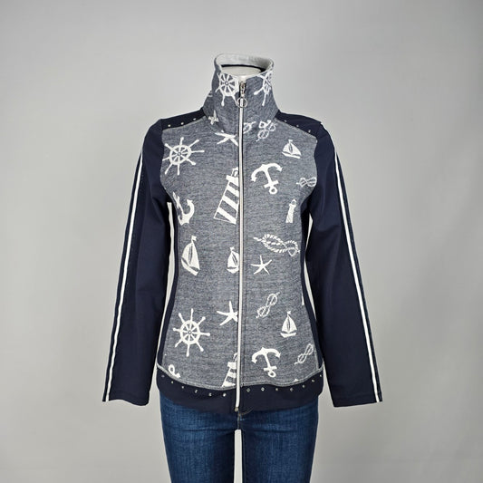 Art by Dolcezza Blue Nautical Zip Up Jacket Size S
