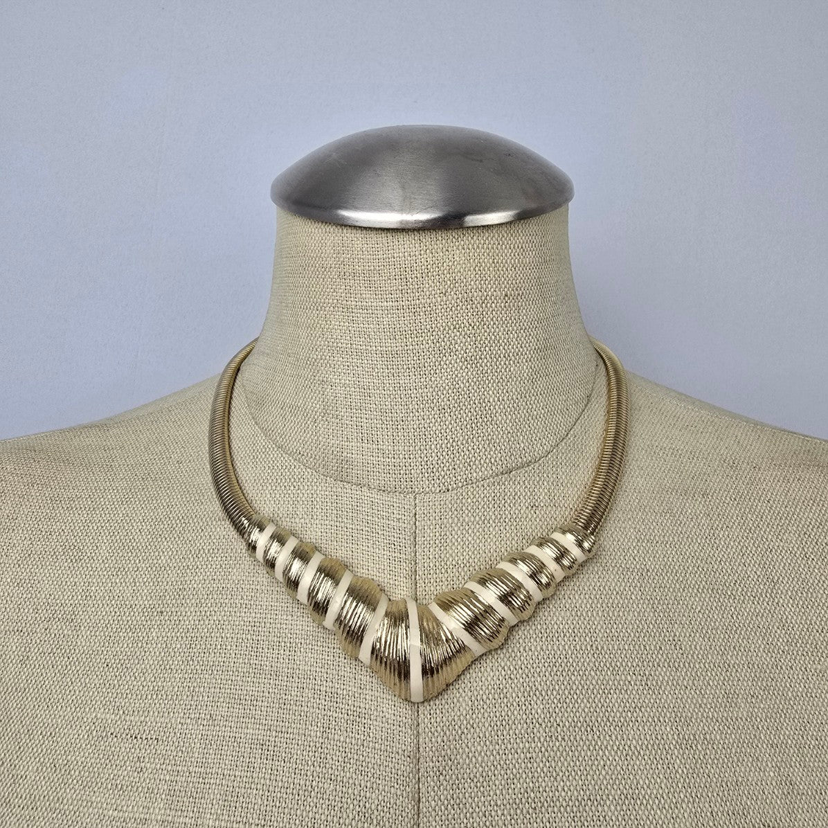 Vintage Gold & Cream Enamel Collar Necklace