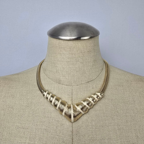 Vintage Gold & Cream Enamel Collar Necklace