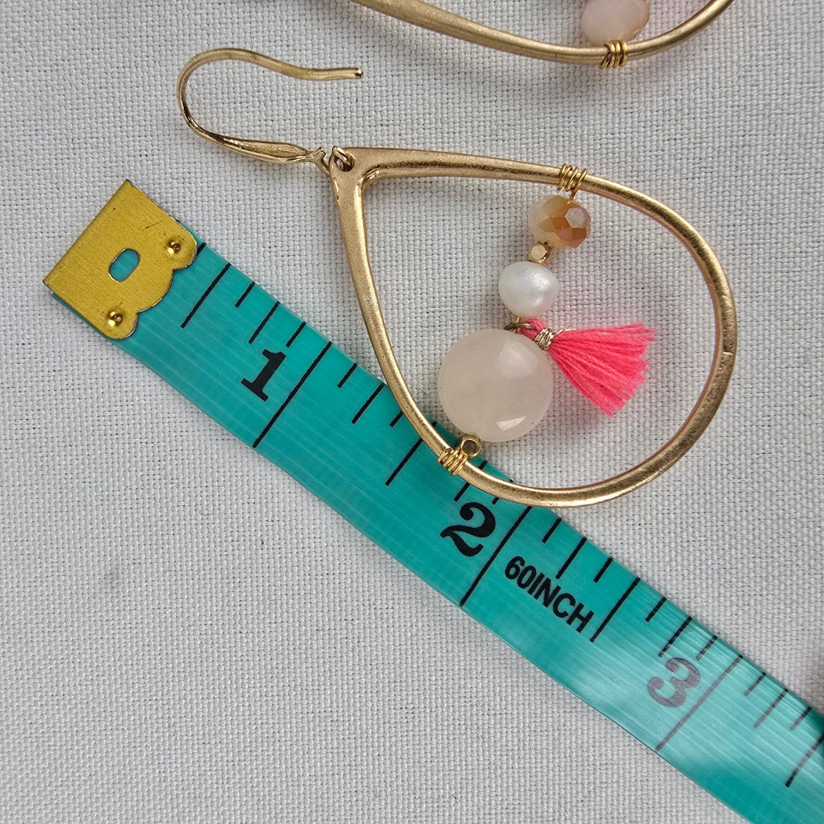 Matt Gold & Pink Natural Stone Fringe Drop Earrings