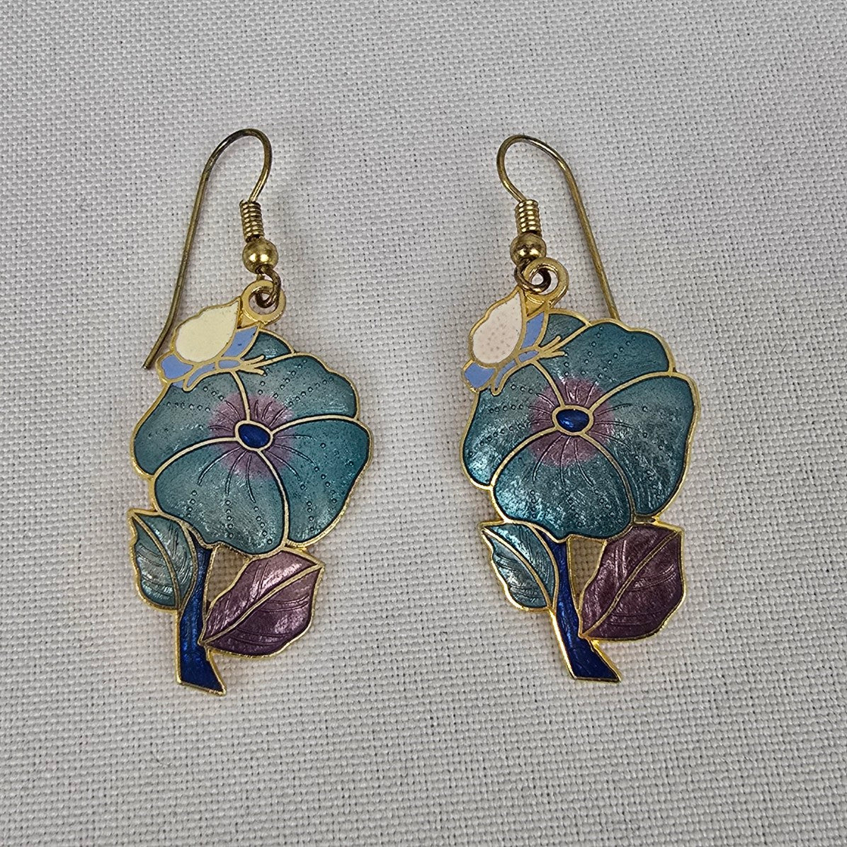 Vintage Blue Flower Enamel Drop Earrings