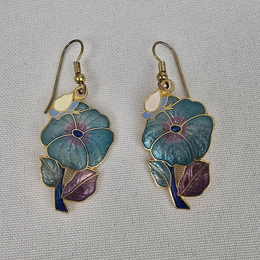 Vintage Blue Flower Enamel Drop Earrings