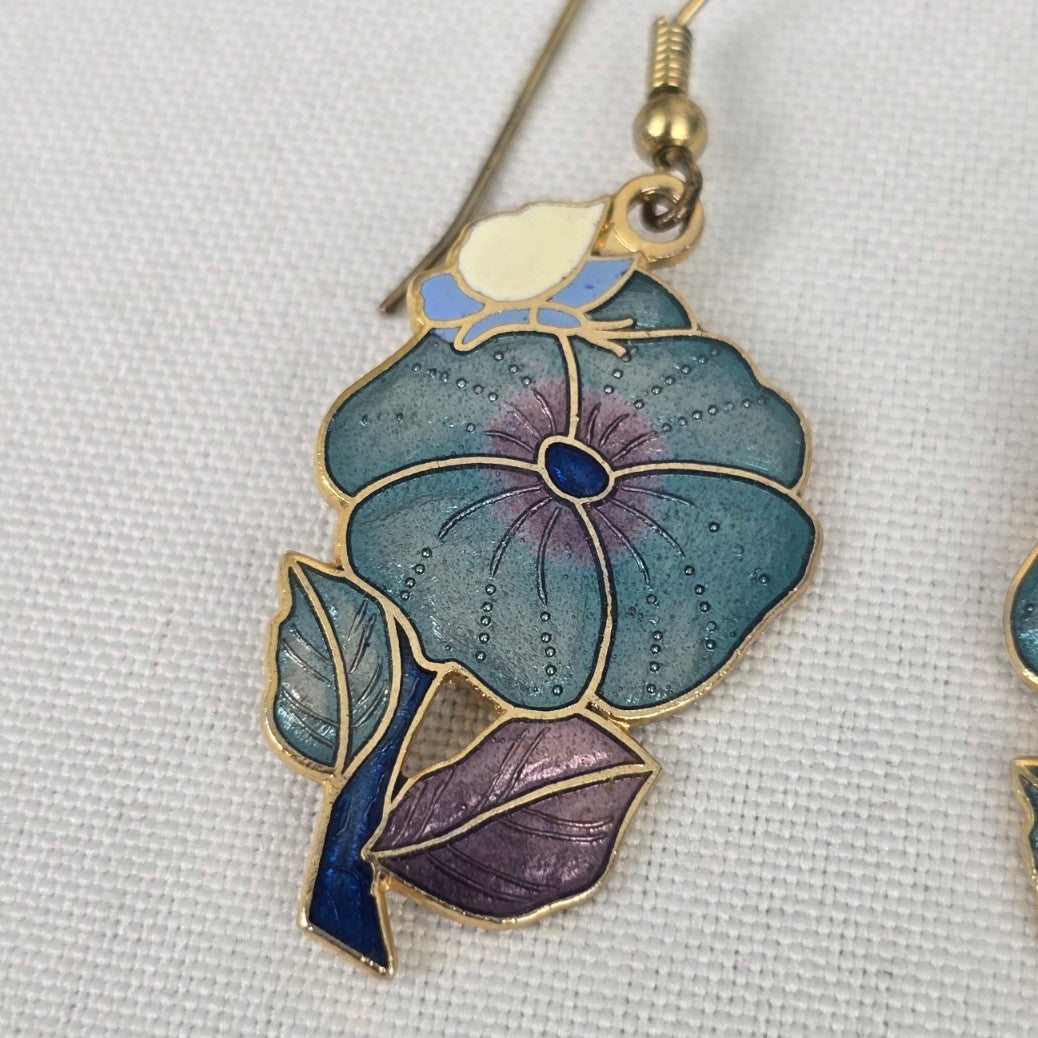 Vintage Blue Flower Enamel Drop Earrings