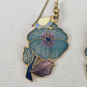 Vintage Blue Flower Enamel Drop Earrings