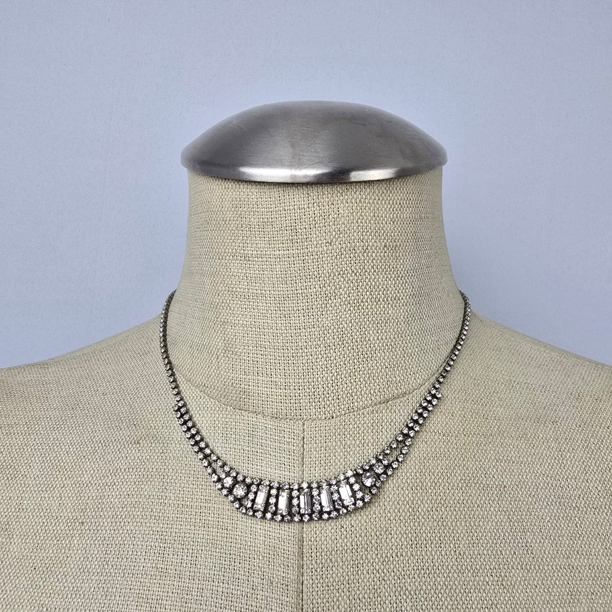 Vintage Silver Crystal Collar Necklace