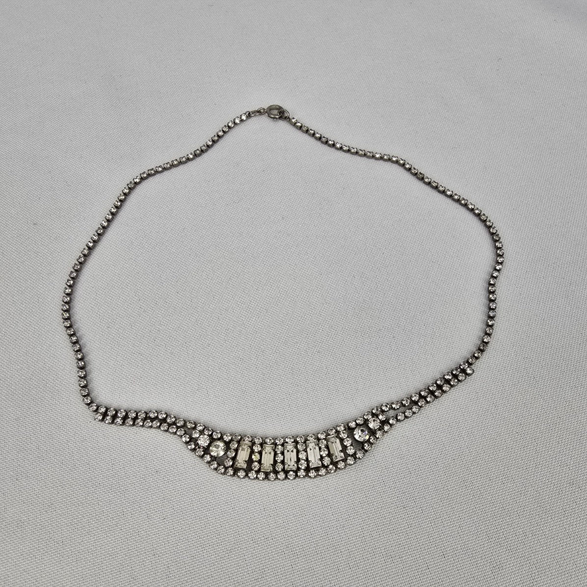 Vintage Silver Crystal Collar Necklace