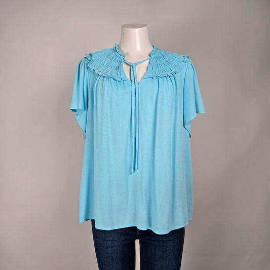 Torrid Blue Neck Tie Blouse Size L