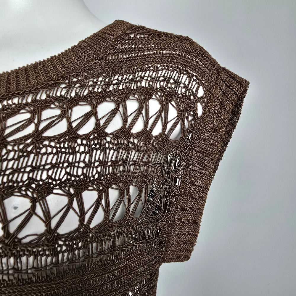Anne Klein Brown Open Knit Short Sleeve Tops Size S