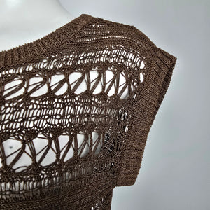 Anne Klein Brown Open Knit Short Sleeve Tops Size S