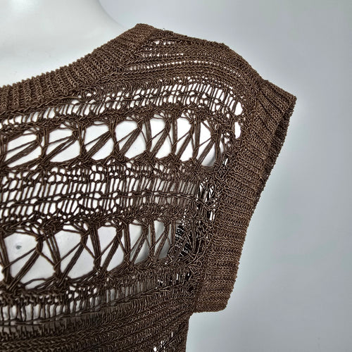 Anne Klein Brown Open Knit Short Sleeve Tops Size S