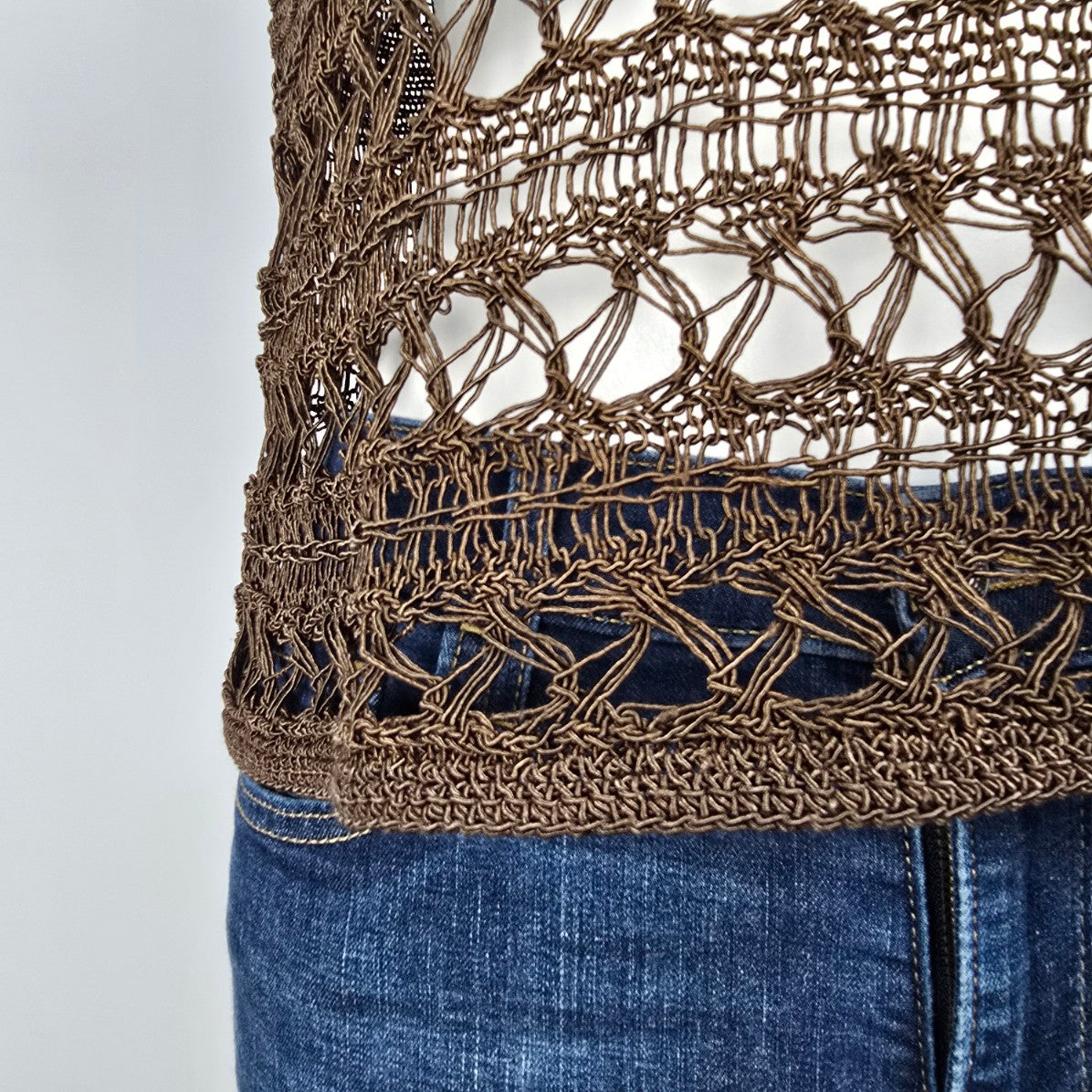Anne Klein Brown Open Knit Short Sleeve Tops Size S