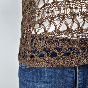 Anne Klein Brown Open Knit Short Sleeve Tops Size S
