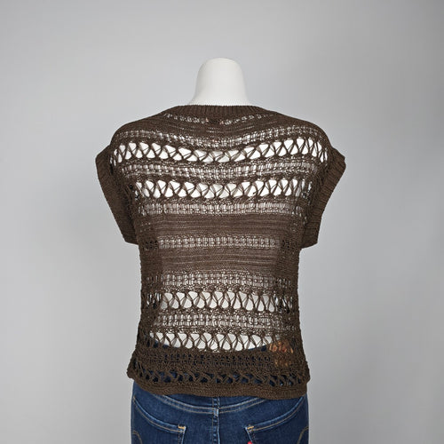 Anne Klein Brown Open Knit Short Sleeve Tops Size S